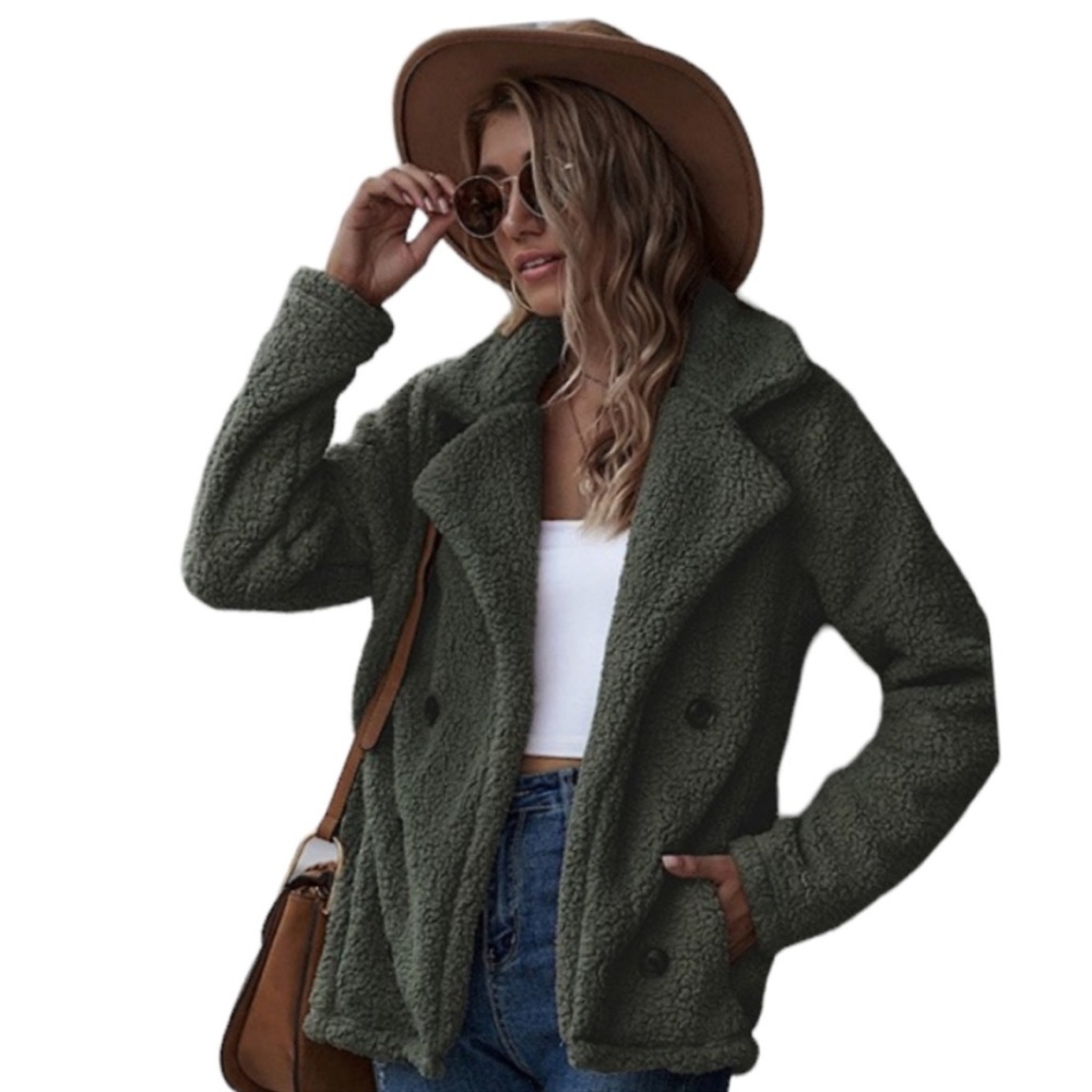 Dark Green Miss Sparkling Sherpa Jacket - Size M
